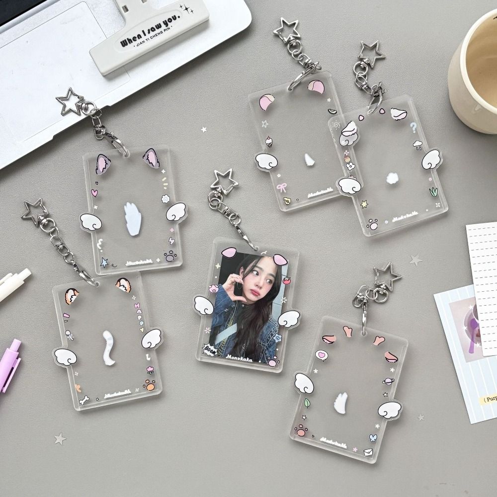Cartoon Korean Photocard Holder with Keychain Photo Photocard Frame School Stationery