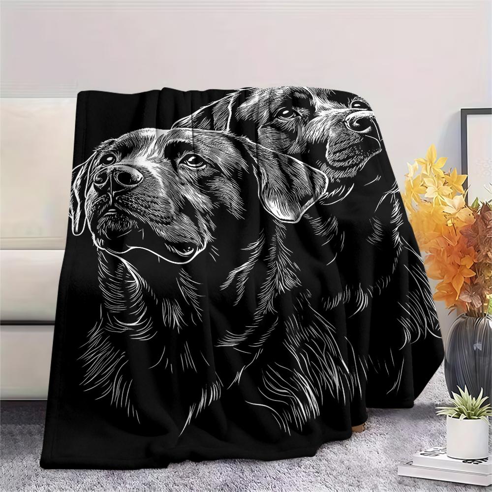Black white sketch of a puppy Print Flannel Blanket,High quality Comfortable for All Seasons,Home Decor,Warmth and Comfort,Perfect for Christmas Gifts
