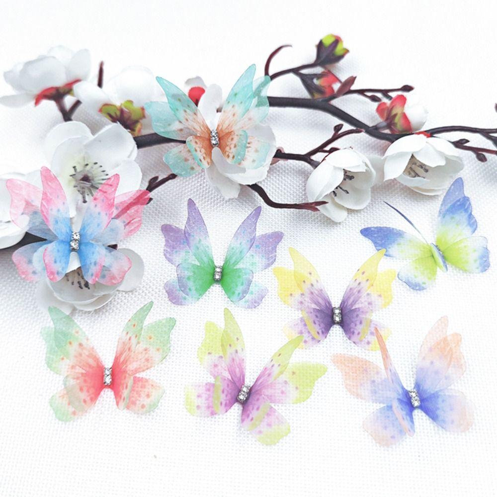 50 шт. двухслойные шифоновые вышитые бабочки-нашивки свадебные аксессуары для волос