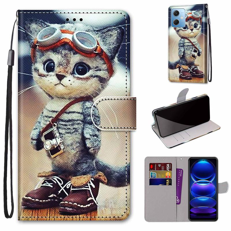 Для Xiaomi 11T 12T 13T Redmi Note 13 12 11 10 Pro 12S 11S 10S мультяшный цветок животное узор PU кожа слоты для карт флип кошелек подставка чехол для телефона