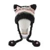 Furry Cartoon Head Cover with Ear for Outdoor Sports Striped Hat with Ear Oversized Headgear Hat for Winter