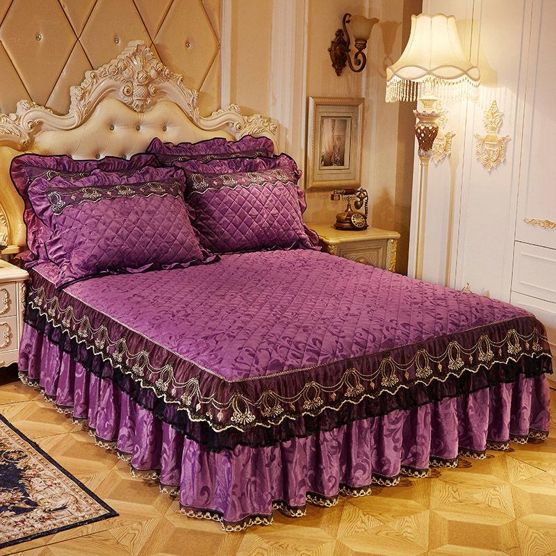 Европейский стиль, зимний теплый бархатный подзор для кровати, цельный стеганый толстый короткий плюшевый покрывало, однотонное модное покрывало, простыня