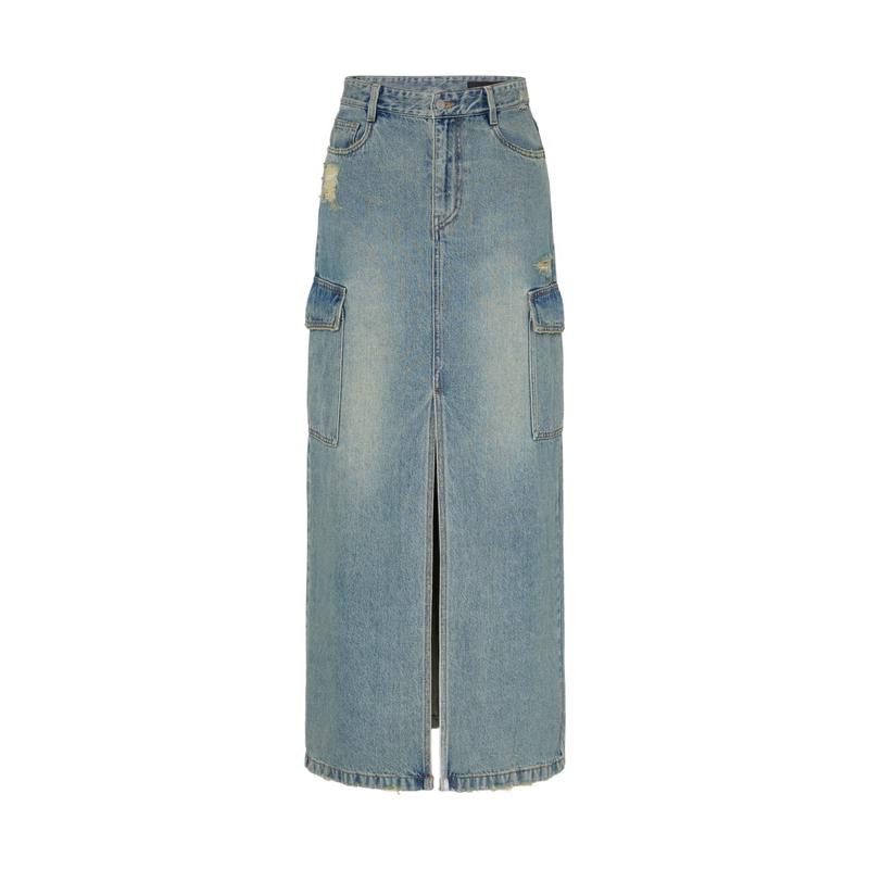 МО&Ко. Джинсовая юбка с высокой талией, потертая, с разрезом