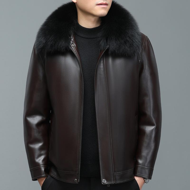 Leather Jacket Men's Genuine Leather Men's Winter New Fox Fur Collar Removable Lining Sheepskin Down Jacket Men's Jacket