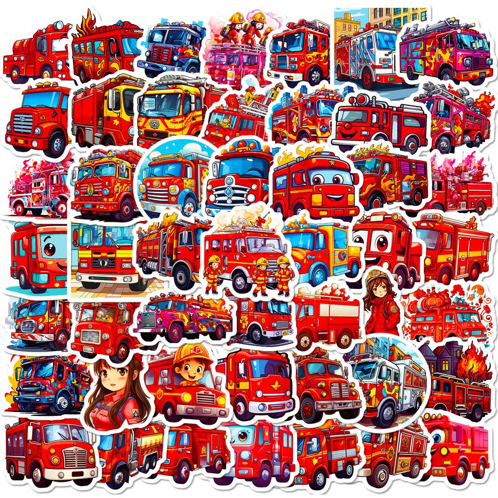 50 Fire Truck Stickers Children'S Cartoons Fire Truck Stickers Kindergarten Early Education Skateboard Stickers