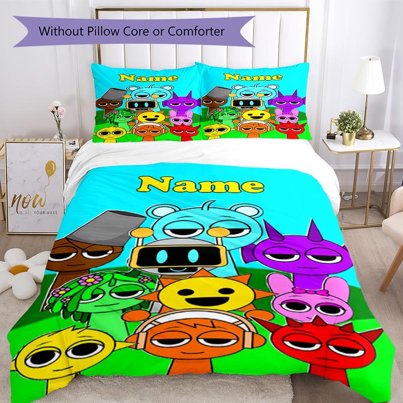 3pcs Custom Name Sprunki Bedding Set Duvet Cover Closure Includes 1 Duvet Cover & 2 Pillowcases, Soft and Comfortable for All Seasons.