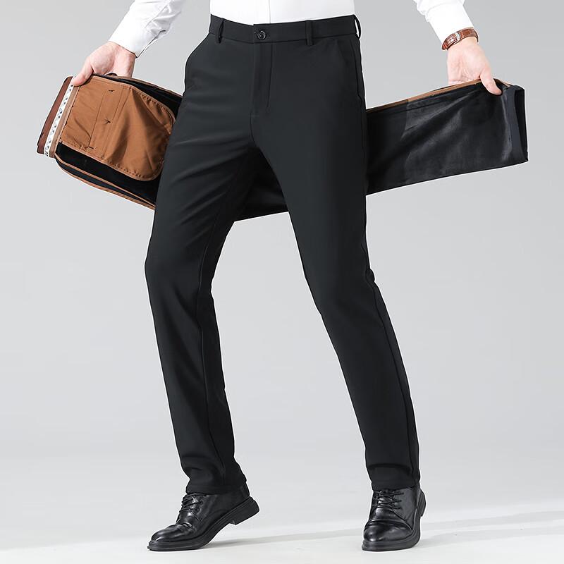 FAPAI Men's High-Elastic Fleece-Lined Straight-Leg Dress Pants