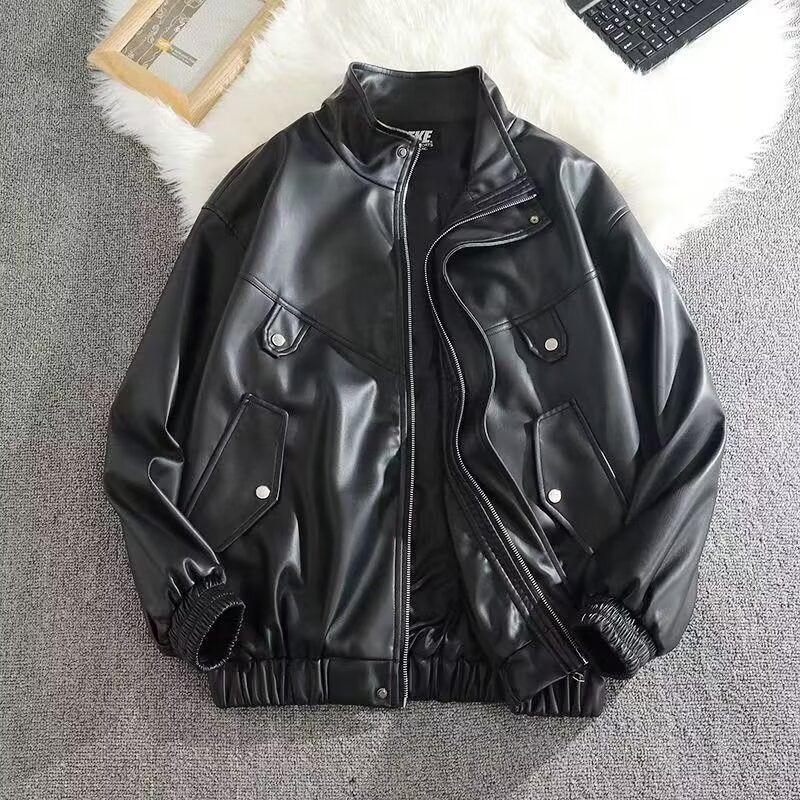 Men's High-End Retro PU Leather Motorcycle Jacket - Stand Collar, Spring/Autumn Fashion, PUNK Style.