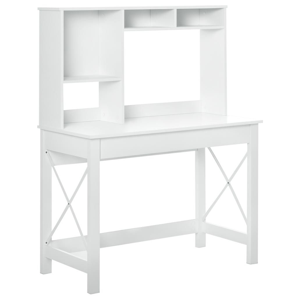Desk with Storage Modern Wooden Bookcase Desk with Shelves and Large Top for Small Spaces Home Bedroom, 105 x 50 x 137.5 cm, White