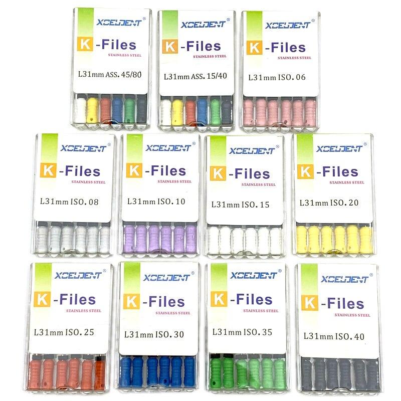 31 мм стоматологические K-файлы, эндо-файлы для корневых каналов, стоматологические ручные файлы, K-файлы из нержавеющей стали, инструменты для стоматолога