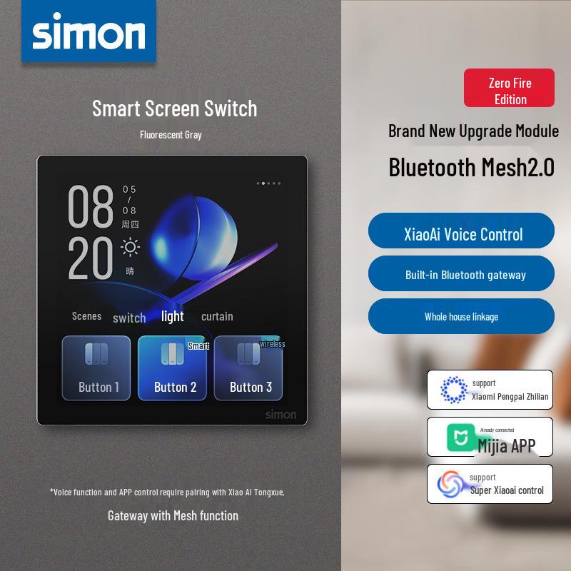 Умный выключатель Simon Smart Switch M3 имеет дизайн из матового закаленного стекла и подключается через Bluetooth Mesh 2.0 к приложению Mijia.