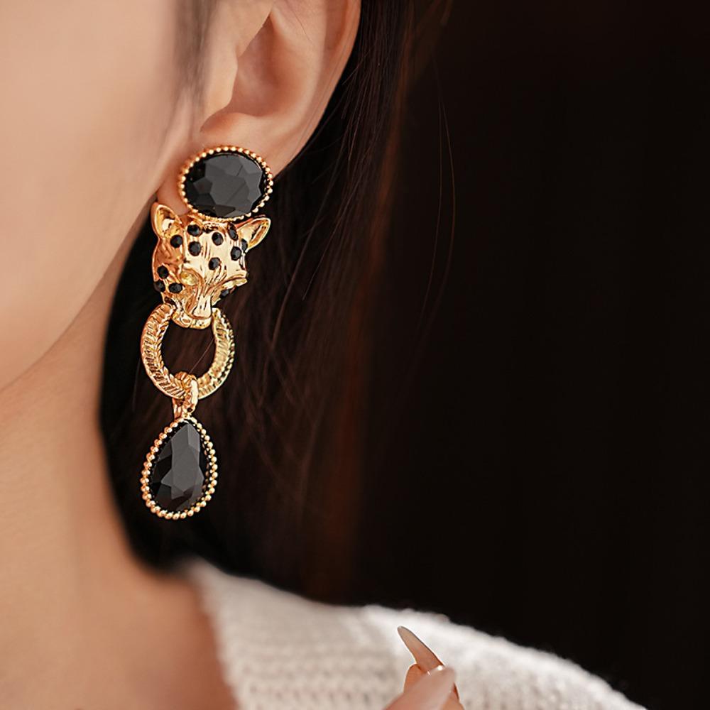 Crystal Vintage Earrings Women Ear Jewelry Rhinestone Stud Earrings Leopard Pendant Earrings  Gift