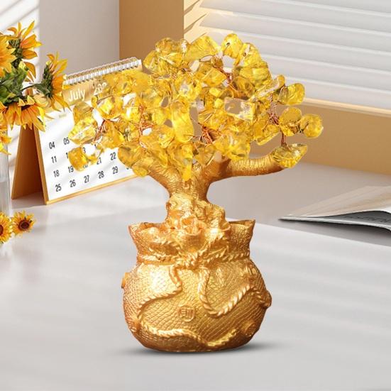 Golden Money Tree Ornament Bring Good Luck Fortune Lucky Bag Tree Resin Figurine Statue Sculpture Home Office Desktop Fengshui Decoration