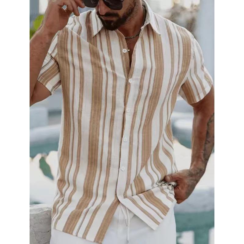 Men's Blue & White Vertical Stripe Short Sleeve Shirt