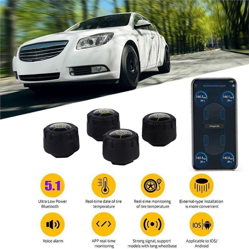 For Android/For IOS Compatible 4 External Motorcycle TPMS Bluetooth 5.1 Tire Pressure Monitoring Sensors