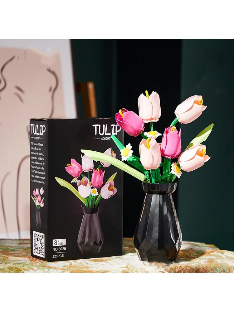 Цветы Модель Строительные Блоки Набор Букет Кирпичи Дети DIY Игрушки Домашний Декор Подарок на День Святого Валентина Взрослых Для Девочек 233 ШТ. Тюльпаны