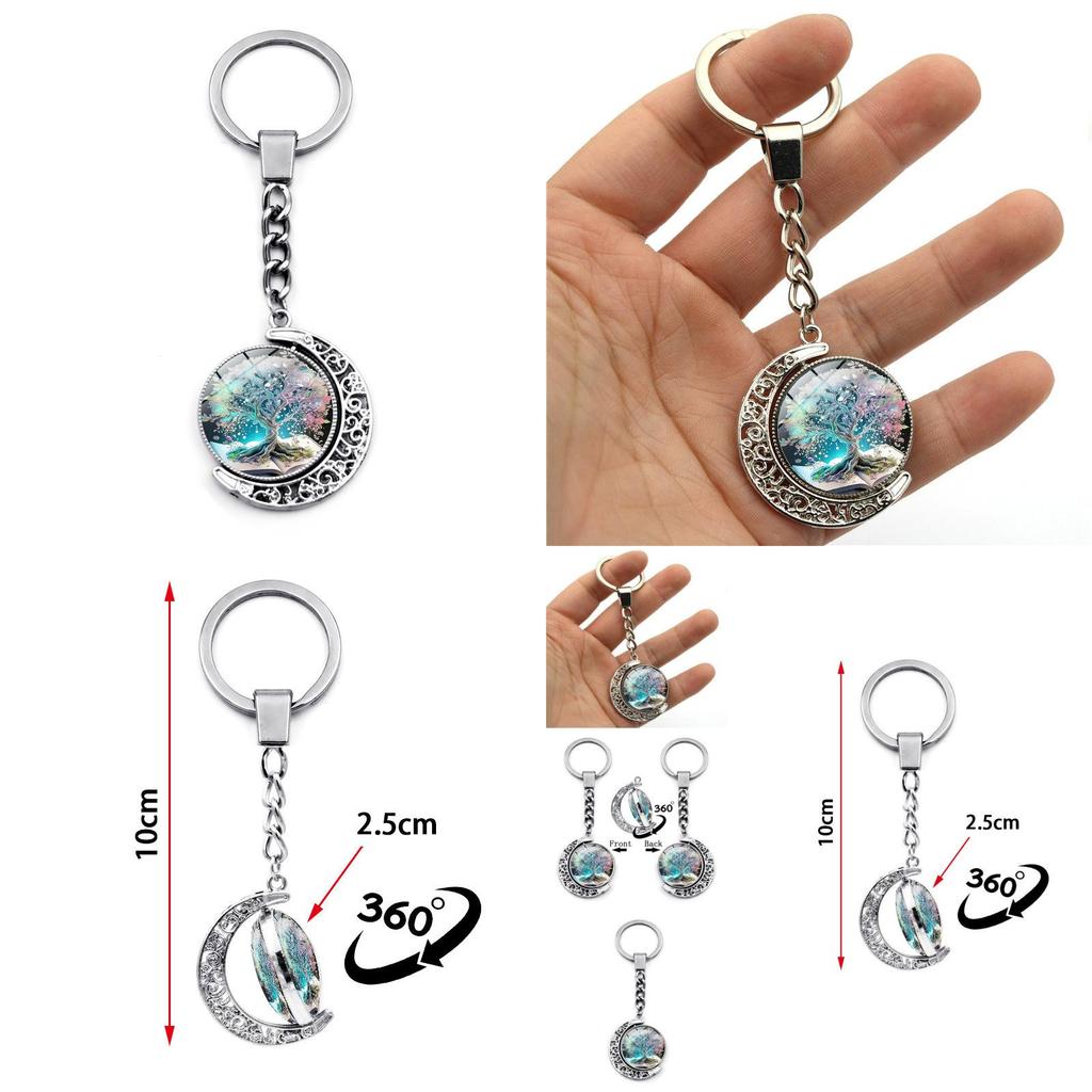 Узор Древо Жизни Двусторонний Вращающийся Кулон-Луна Брелок Металлическое Кольцо для Ключей Креативный Маленький Подарок Цинковый Сплав