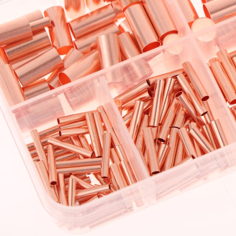 125/250/414/578Pcs Non Insulated Electrical Butt Terminal Assortment Kit Wire Ferrules Set 7 Size Copper Crimp Connector