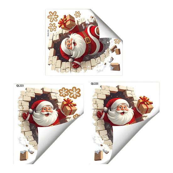 Настенные наклейки Дед Мороз Рождественская наклейка Дед Мороз пробивает кирпичную стену Забавная 3D-иллюзия Акцентная наклейка для праздничного дома, вечеринки, гостиной, спальни
