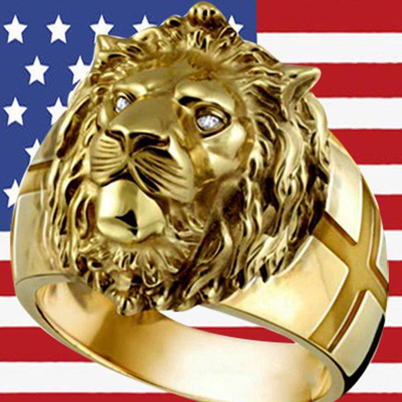 Golden Lion Head Ring Stainless Steel Ring Cool Boy Band Party Lion Domineering Men's Ring Unisex Punk Jewelry KTY