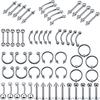 60Pcs Steel Mixed Nose Lip Eyebrow Tongue Belly Bar Ring Body Piercing Jewelry