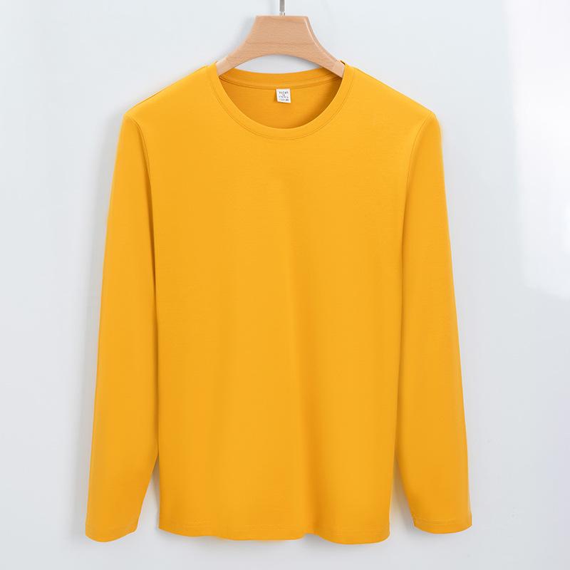Мужская одежда 190г Двусторонняя мерсеризованная хлопковая мужская футболка Однотонная длинная бархатная хлопковая рубашка на основе Мужская футболка с круглым вырезом и длинным рукавом