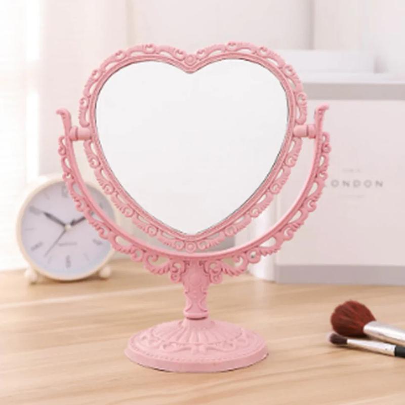 Настольное зеркало для макияжа в форме сердца, переносное двухстороннее зеркало для макияжа, ручное зеркало, компактное косметическое зеркало для женщин