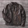 Chinese Size Men Leather Jacket Edged Brown Soft Genuine Cowhide Motorcycle Coat Slim Autumn