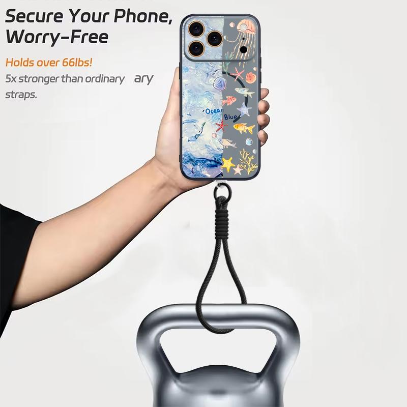 Чехол-накладка с принтом акул и морских рыб с ремешком на руку для iPhone 17 Pro Max iPhone 16 15 14 13 Pro Max Магнитный для Magsafe Гибридный ТПУ+ПК Матовый чехол