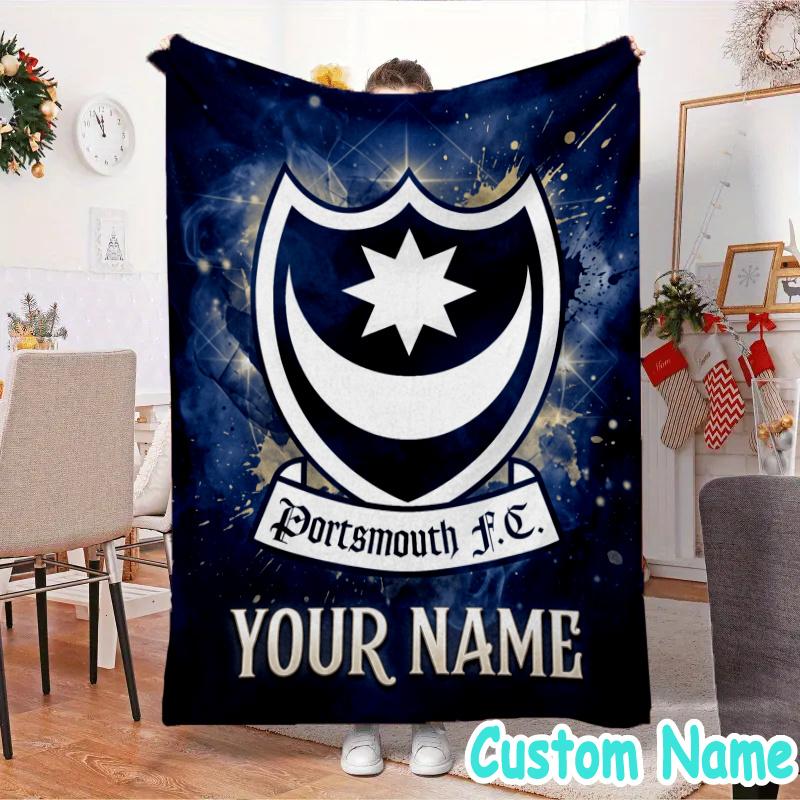 Custom Name Portsmouth Football Club Flannel Blanket Seasonal Universal Blanket For Indoor/outdoor, Perfect For Bedroom Sofa birthday gifts