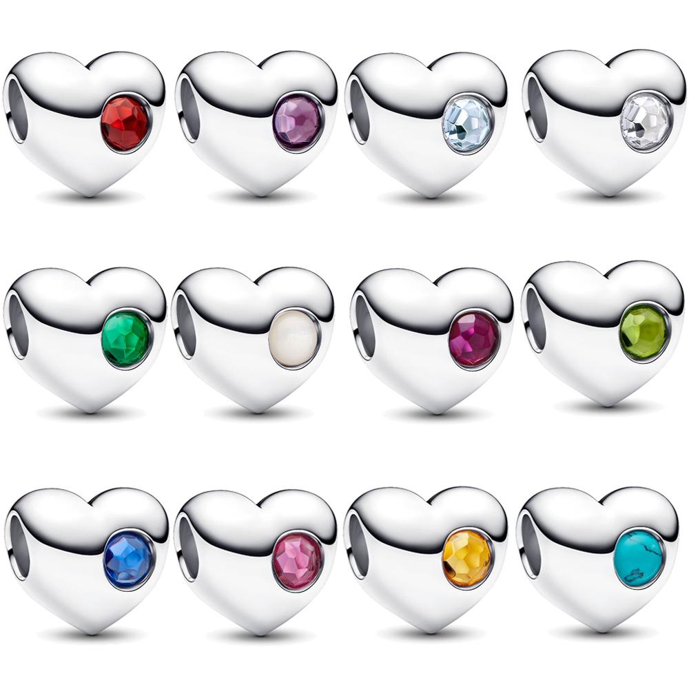 Мелкая медь Двенадцать камней-талисманов Сердце Бусины Шарм Подходит для оригинального браслета Женский Подростковый Милое Ожерелье Ювелирные Аксессуары