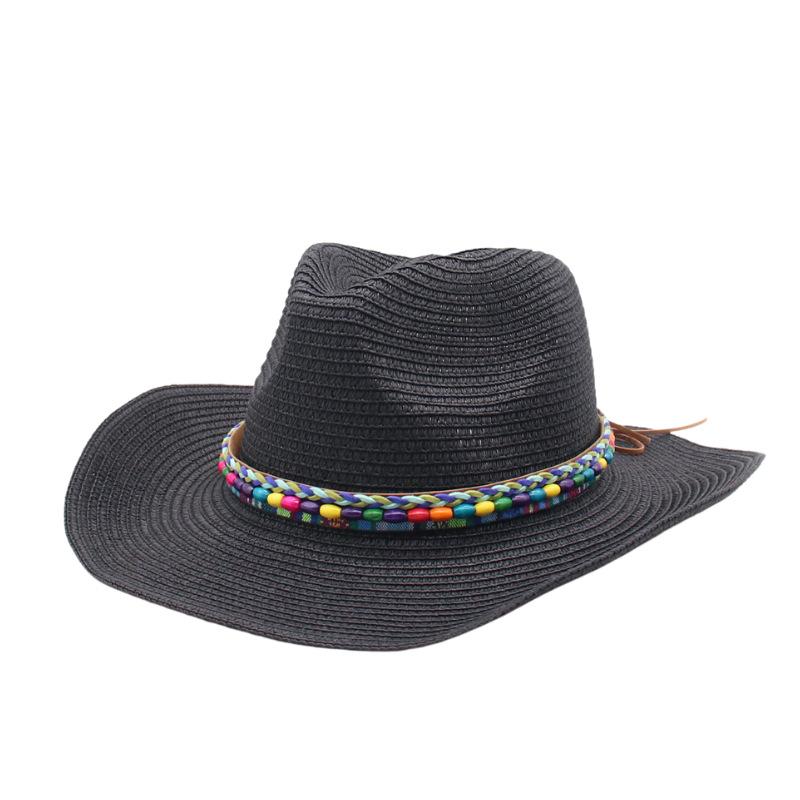 Tibetan Tibetan straw hat top hat Men's and women's ethnic minorities' style retro flat-brimmed jazz hat Fishing sunscreen hat