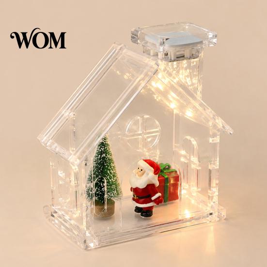 Rechargeable LED Decoration Clear Acrylic House Ornament, DIY Fillable Christmas with Light, Lighted Table Centerpiece for Festive Party Mantel Decor