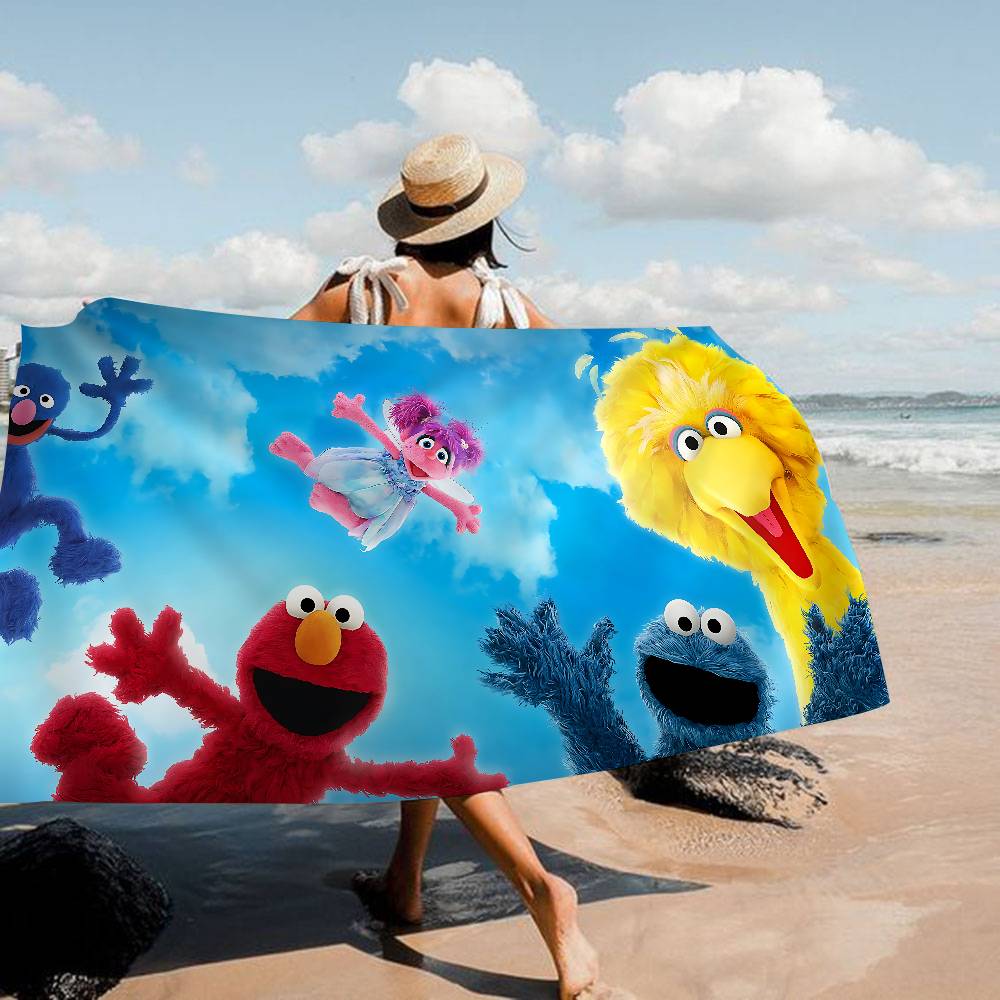Cartoon S-Sesame-S-Street Bath Towel Microfiber Soft Water Absorbing Breathable For Girl Kids Decorative Cartoon Beach Towel