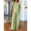 Bohemian peacock feather print set: women's vintage V-neck top + wide-leg pants, vacation-style loose two-piece set