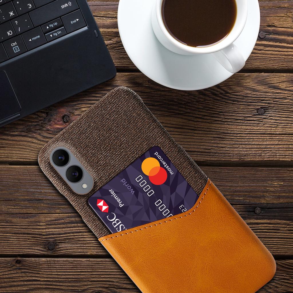 For Samsung Galaxy S25 Edge Case PU Leather Cloth Texture Hard PC Phone Cover with Card Holder