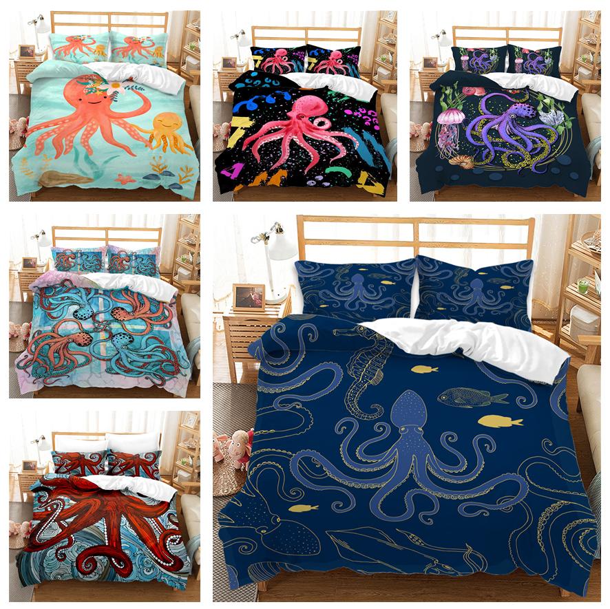 Octopus Pattern Bedding Set HD Digital Printing Marine Animal Duvet Cover 2/3 Pieces EU135 * 200 Child Room Soft Machine Washable Home Decoration