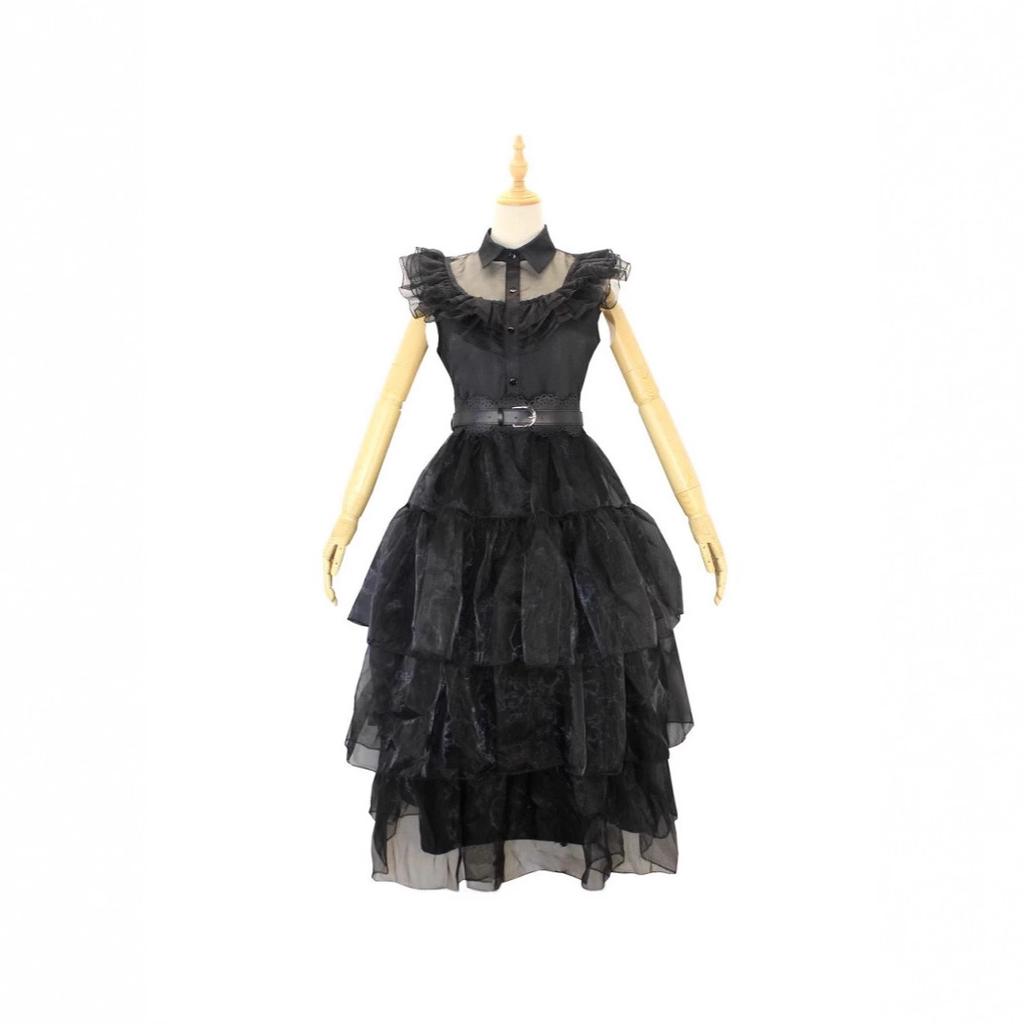 Addams Family Halloween Gothic Black Dress Cosplay Costume