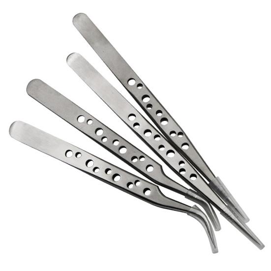 Stainless Steel Electronics Precision Curved/Straight Tip Tweezers Repair Tool