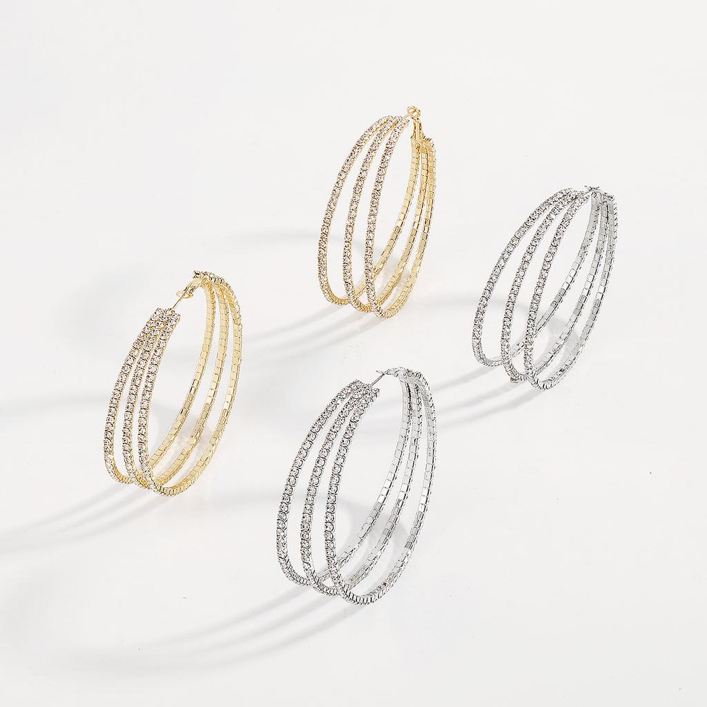 Преувеличенные многослойные круглые серьги, полностью украшенные стразами, серьги-кольца в стиле ночного клуба, сексуальные серьги в стиле ретро.