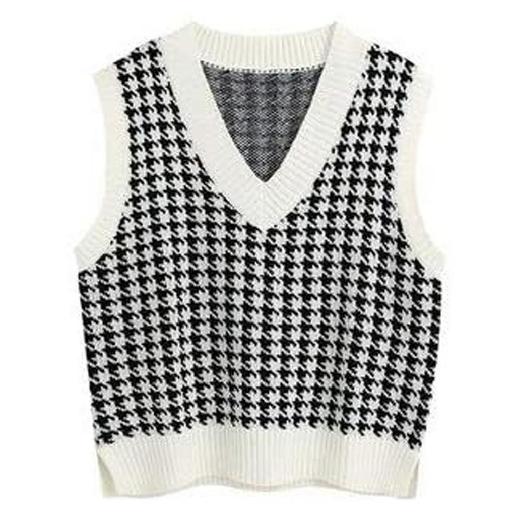 Women's Casual V-Neck Pullover Shirt Collision Color Sleeveless Sweater Vest