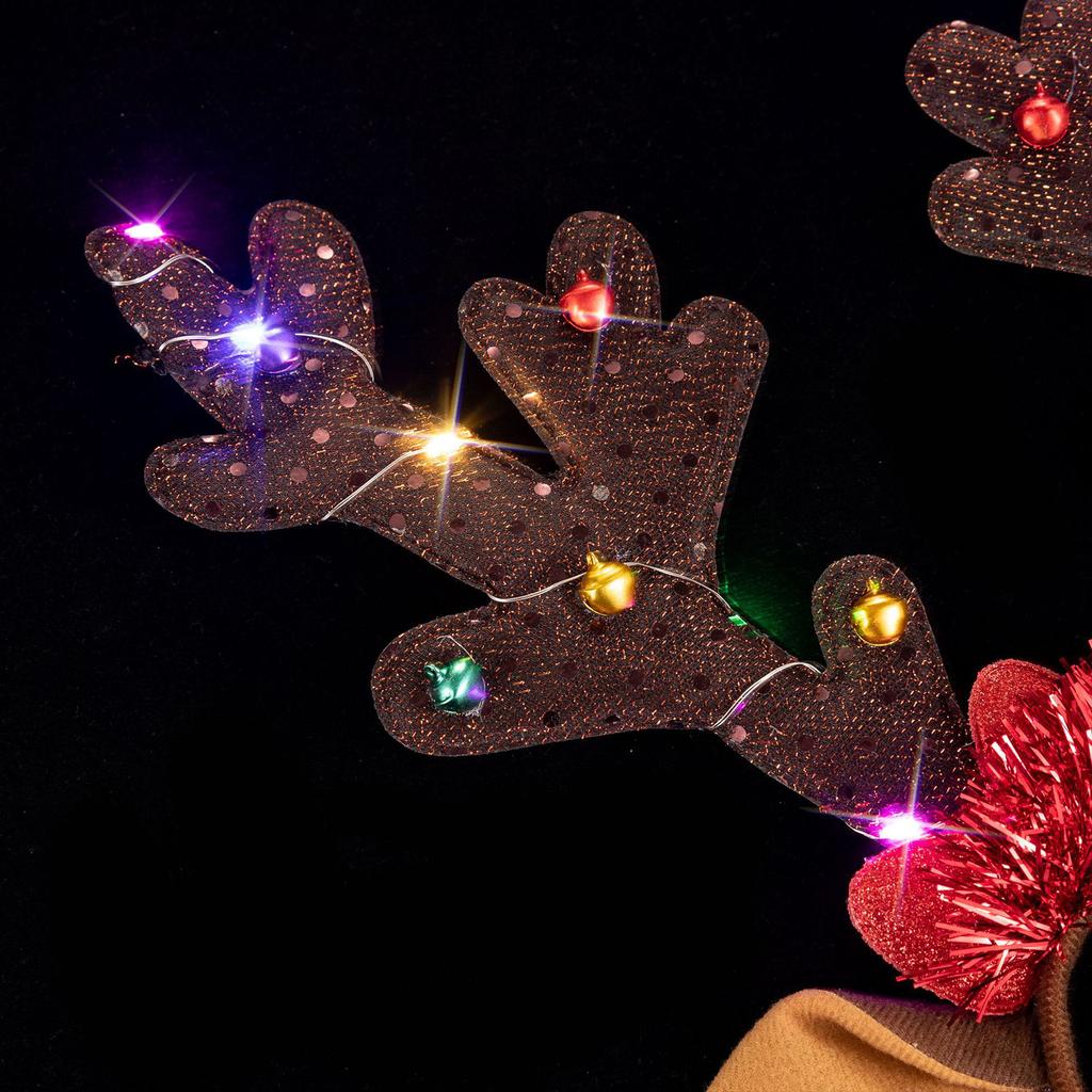 Festive LED Headband with Reindeer Antlers Cute and Unique Deer Horn Design Headdress Christmas Hair Hand