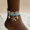 Summer New Light Blue Rice Bead Foot Chain Resin Sea Star Shell Pendant Women's Jewelry Beach Vacation Style Foot Chain