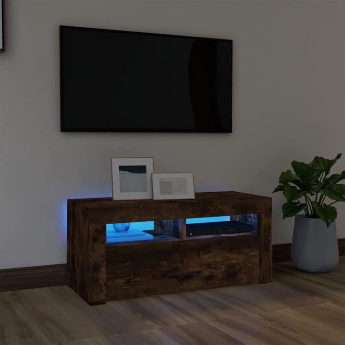 VidaXL TV Stand with LED Lights Smoked Oak 90x35x40 Cm, TV Stand, Media Cabinet, HiFi Cabinet, TV Unit, Media Unit, 822721
