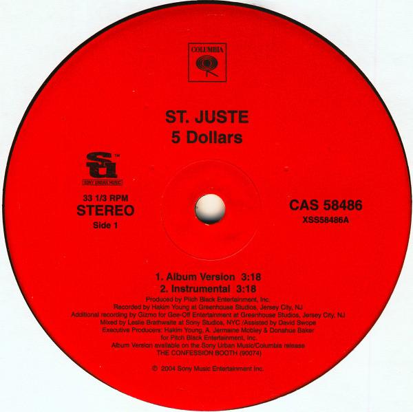 12-дюймовая пластинка ST. JUSTE - 5 долларов CAS58486 Columbia, Sony 2004 США Рэп и хип-хоп/R&B Б/У