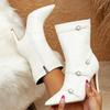 Autumn Winter White Pointed Toe Women Ankle Boots Belt Buckle Eelgant Thin High Heel Chelsea Side Zipper Short Shoes