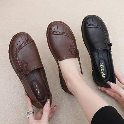 Ретро Мама Мягкая Подошва Нескользящие Кожаные Балетки для Зрелых Женщин