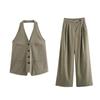 Fashion Style 2024 Summer New Women's Commute Style Linen V-neck Suit Vest High Waist Pants 06044953706