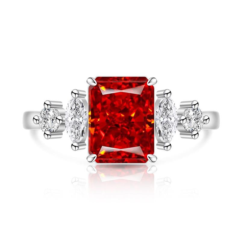 925 Sterling Silver Ice Flower Cut Luxury Square Color Gem Ring Gold Plated Super Sparkly High Carbon Diamond Band Women Jewelry