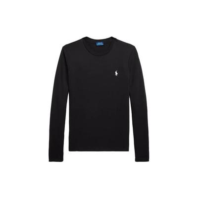 Polo Однотонная Свободная Повседневная Футболка с Круглым Вырезом и Длинным Рукавом Женские топы Черный 211898699-003